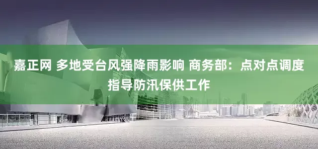 嘉正网 多地受台风强降雨影响 商务部：点对点调度指导防汛保供工作